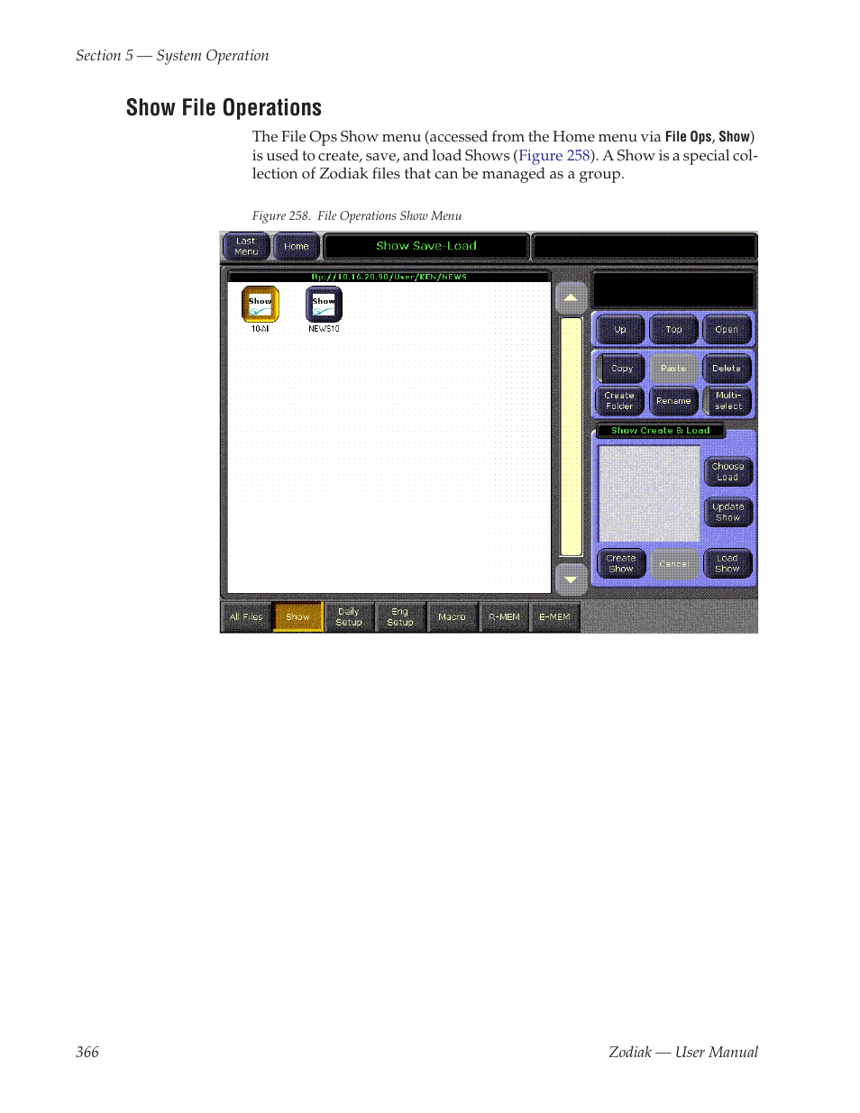 Show file operations, For specific instructions | Grass Valley Zodiak v.6.0 Mar 15 2006 User Manual | Page 366 / 494