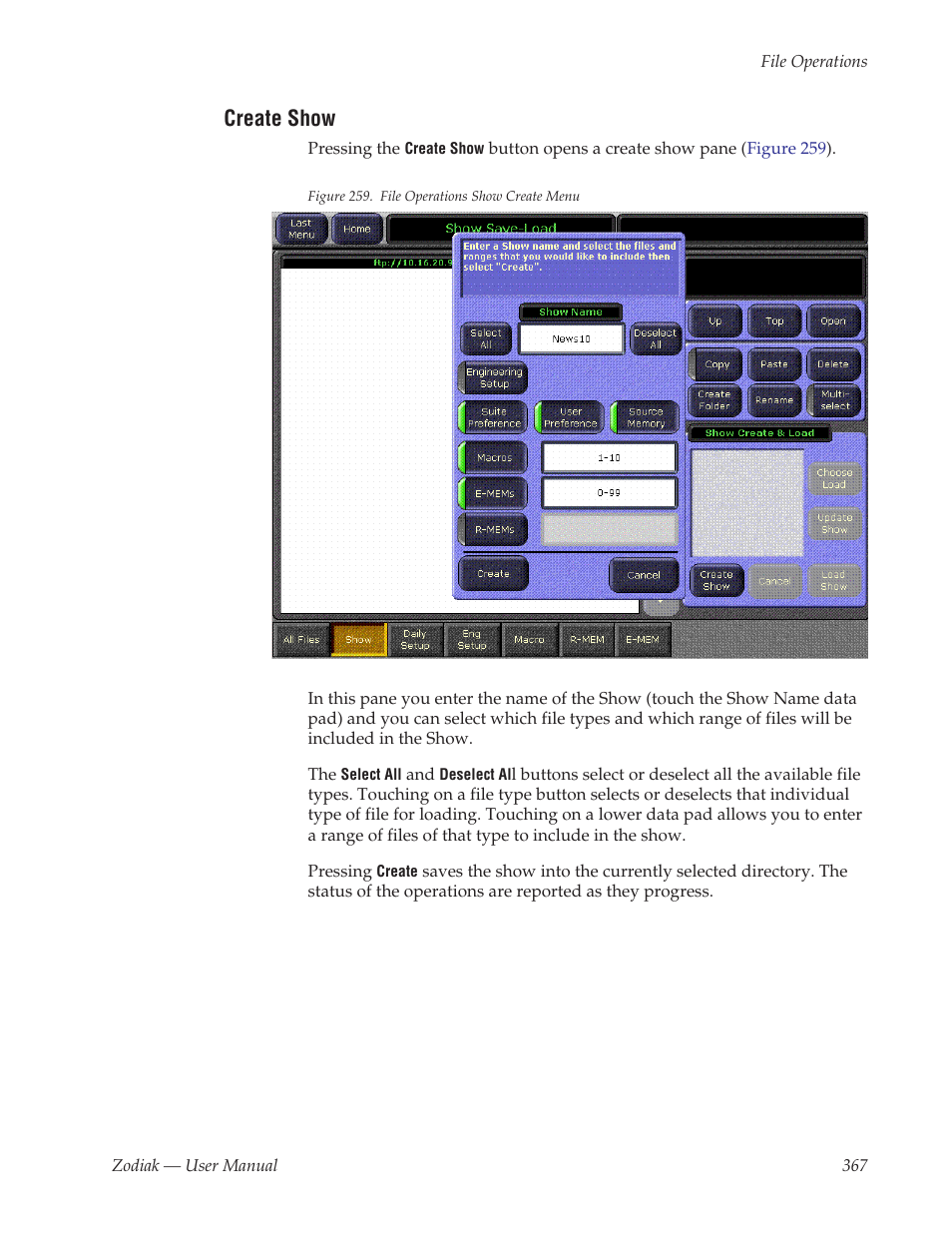 Create show | Grass Valley Zodiak v.6.0 Mar 15 2006 User Manual | Page 367 / 494