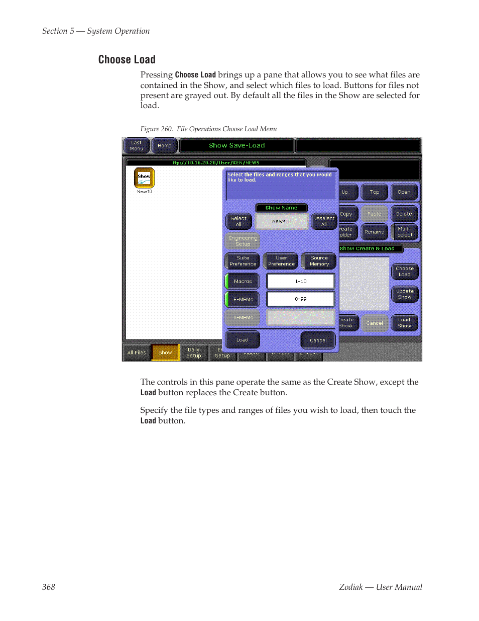 Choose load | Grass Valley Zodiak v.6.0 Mar 15 2006 User Manual | Page 368 / 494
