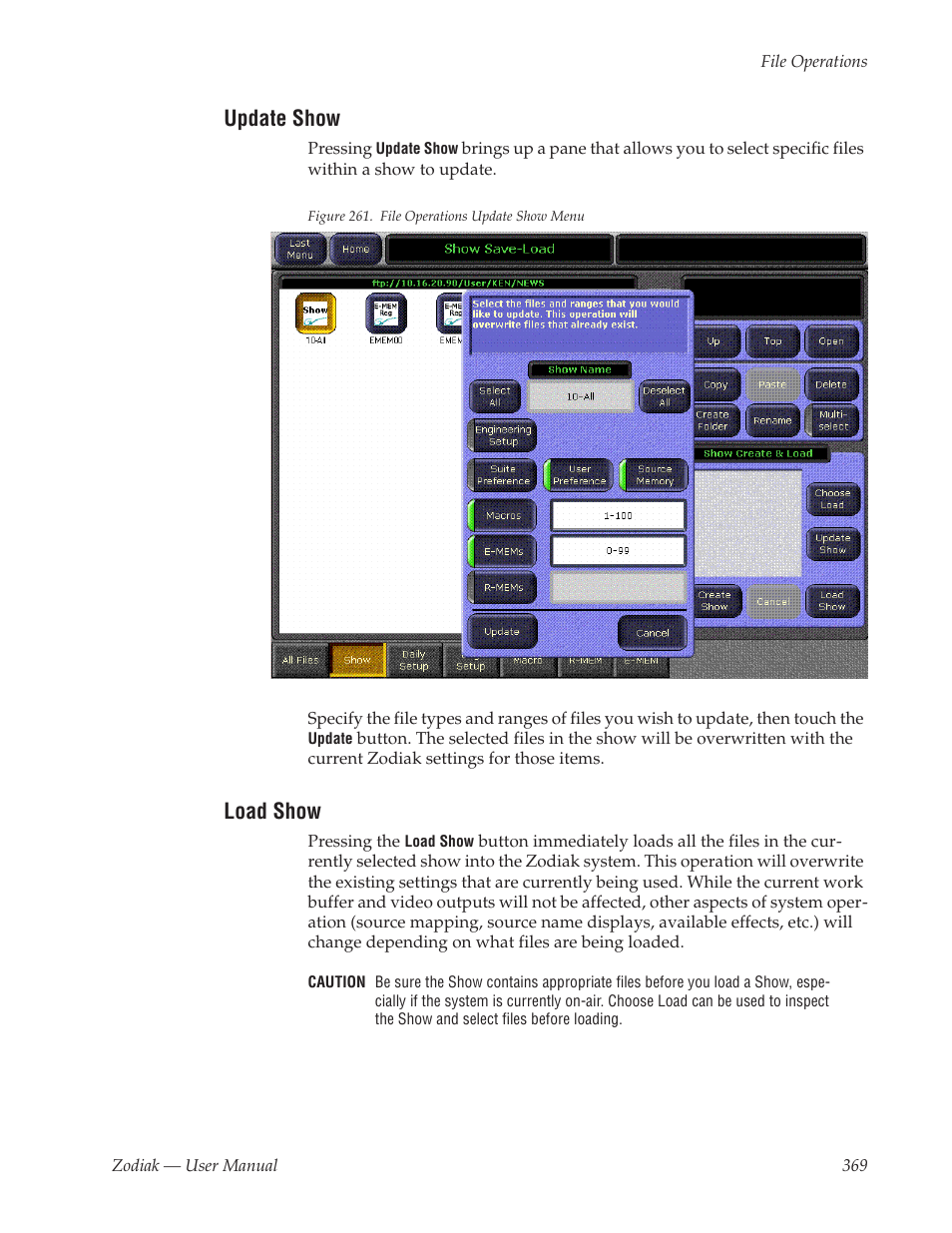 Update show, Load show | Grass Valley Zodiak v.6.0 Mar 15 2006 User Manual | Page 369 / 494