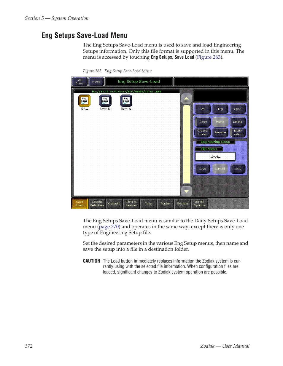 Eng setups save-load menu | Grass Valley Zodiak v.6.0 Mar 15 2006 User Manual | Page 372 / 494