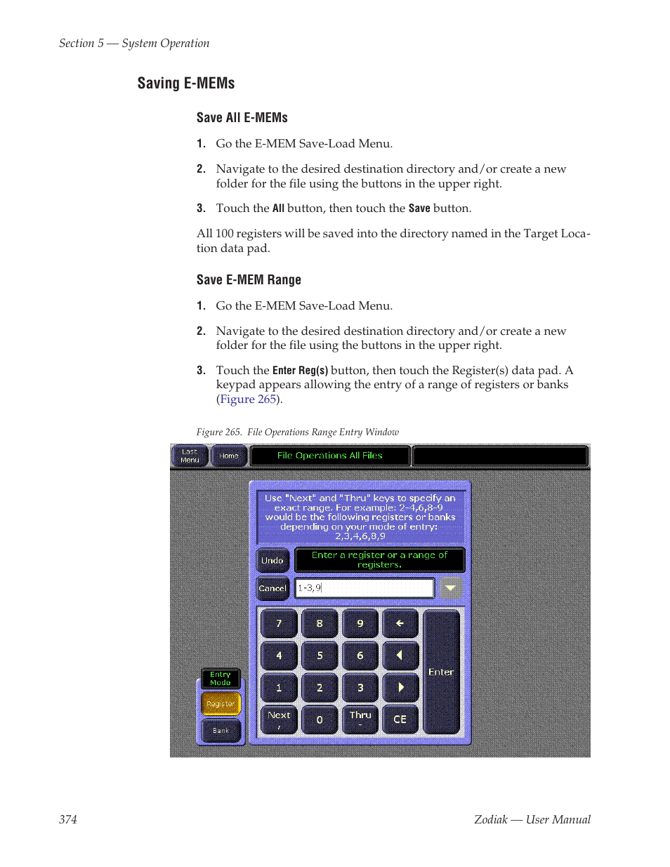Saving e-mems | Grass Valley Zodiak v.6.0 Mar 15 2006 User Manual | Page 374 / 494