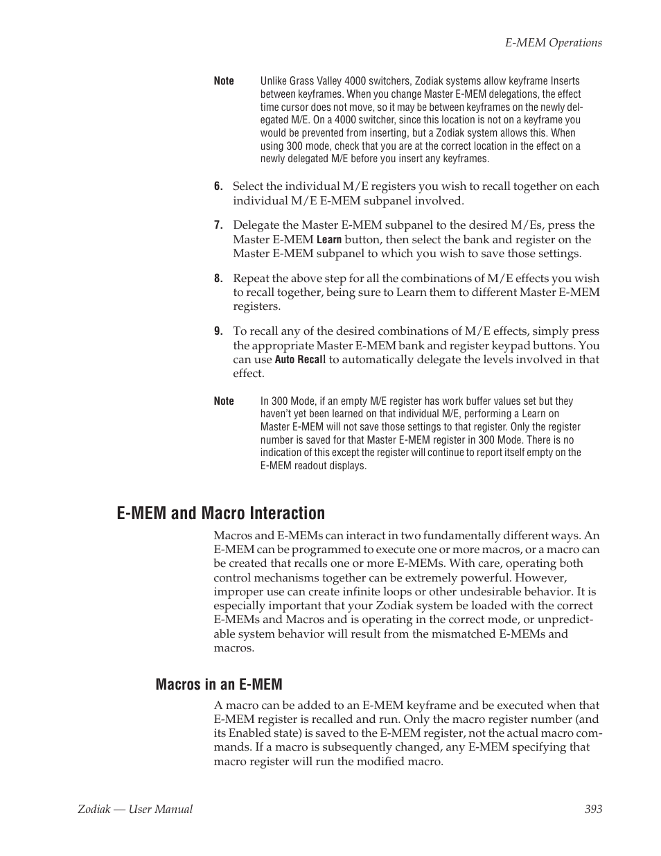 E-mem and macro interaction, Macros in an e-mem | Grass Valley Zodiak v.6.0 Mar 15 2006 User Manual | Page 393 / 494