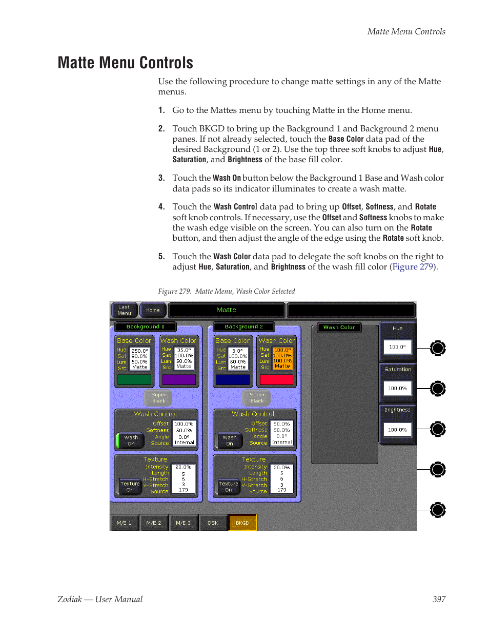 Matte menu controls | Grass Valley Zodiak v.6.0 Mar 15 2006 User Manual | Page 397 / 494