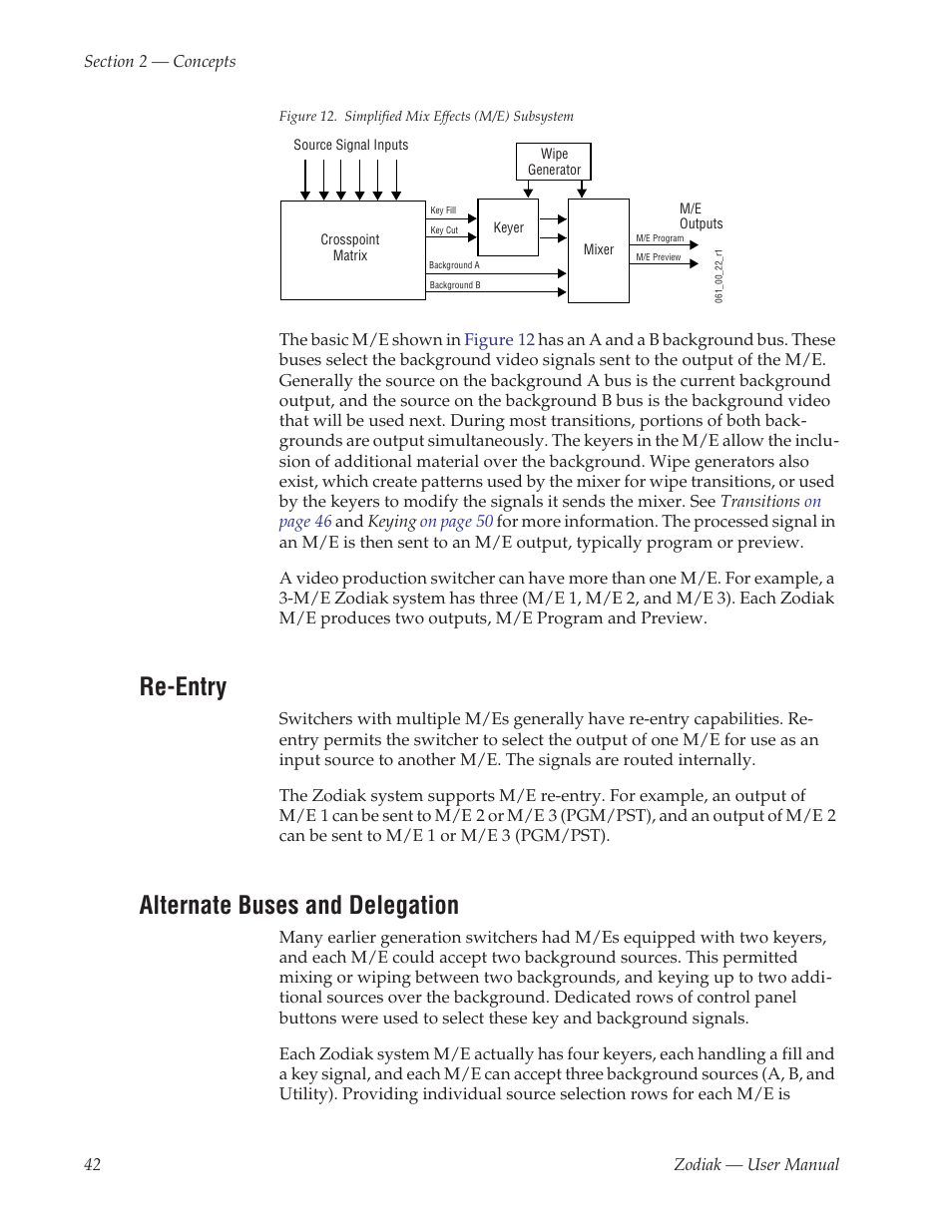 Re-entry, Alternate buses and delegation | Grass Valley Zodiak v.6.0 Mar 15 2006 User Manual | Page 42 / 494
