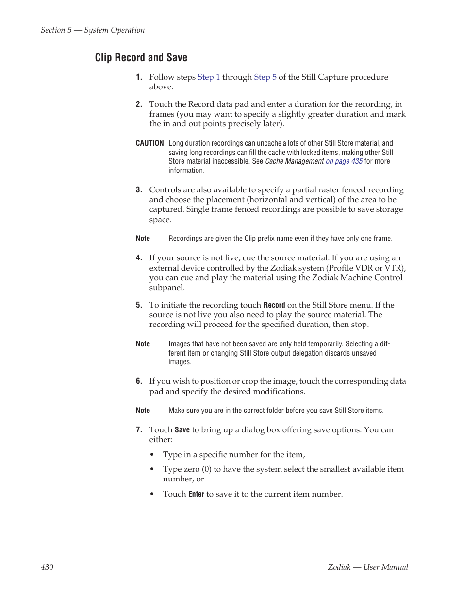 Clip record and save | Grass Valley Zodiak v.6.0 Mar 15 2006 User Manual | Page 430 / 494