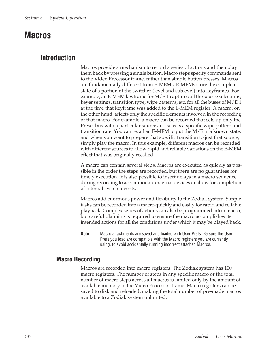 Macros, Introduction, Macro recording | Grass Valley Zodiak v.6.0 Mar 15 2006 User Manual | Page 442 / 494