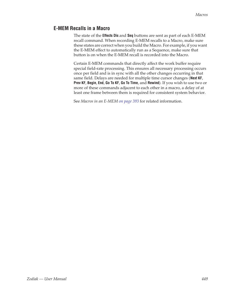 E-mem recalls in a macro | Grass Valley Zodiak v.6.0 Mar 15 2006 User Manual | Page 449 / 494