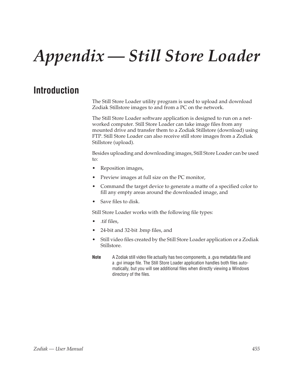 Appendix - still store loader, Introduction, Appendix — still store loader | Grass Valley Zodiak v.6.0 Mar 15 2006 User Manual | Page 455 / 494