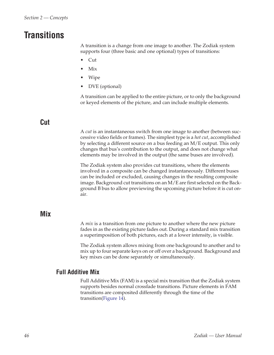 Transitions, Full additive mix | Grass Valley Zodiak v.6.0 Mar 15 2006 User Manual | Page 46 / 494