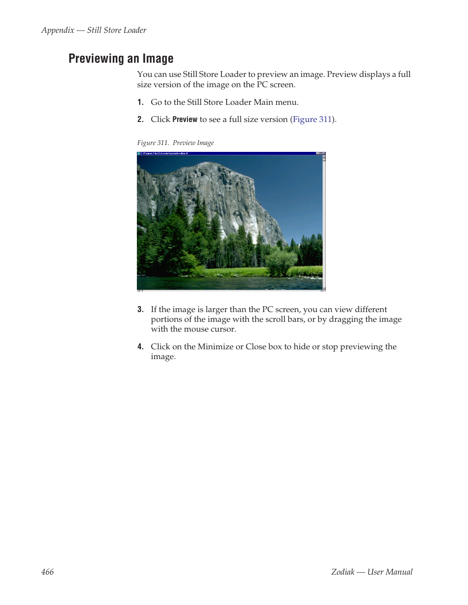 Previewing an image | Grass Valley Zodiak v.6.0 Mar 15 2006 User Manual | Page 466 / 494