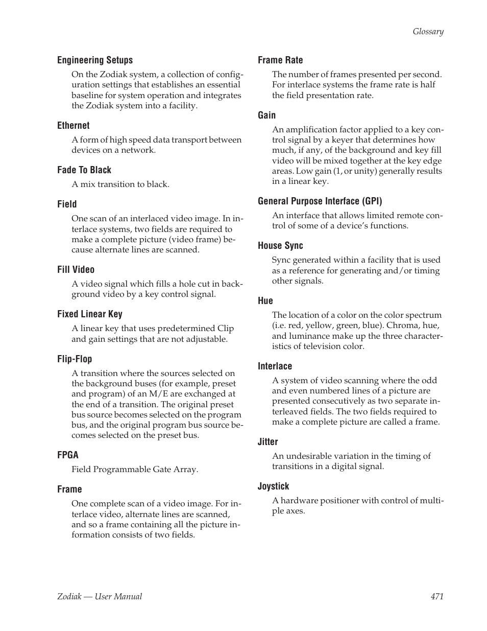 Gain | Grass Valley Zodiak v.6.0 Mar 15 2006 User Manual | Page 471 / 494