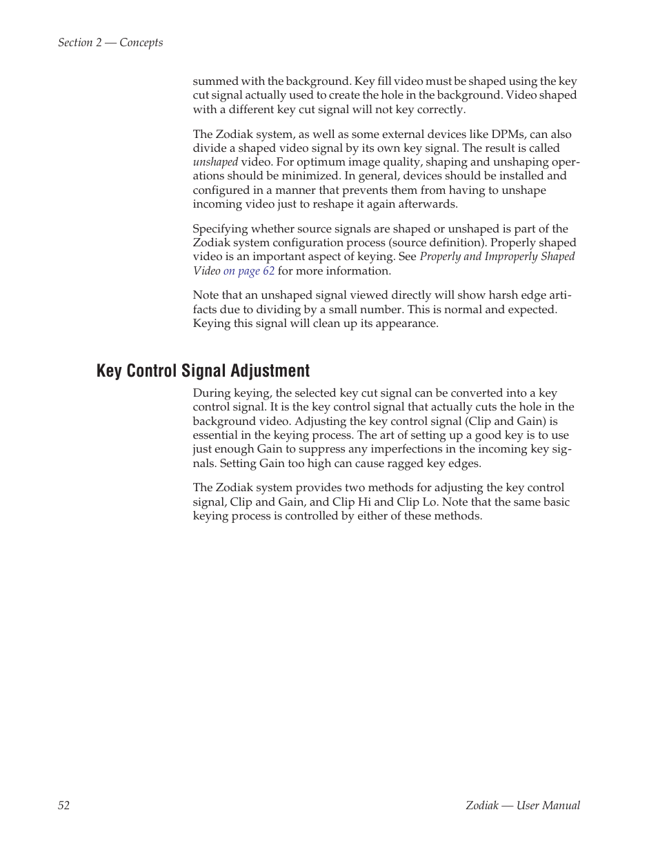 Key control signal adjustment | Grass Valley Zodiak v.6.0 Mar 15 2006 User Manual | Page 52 / 494