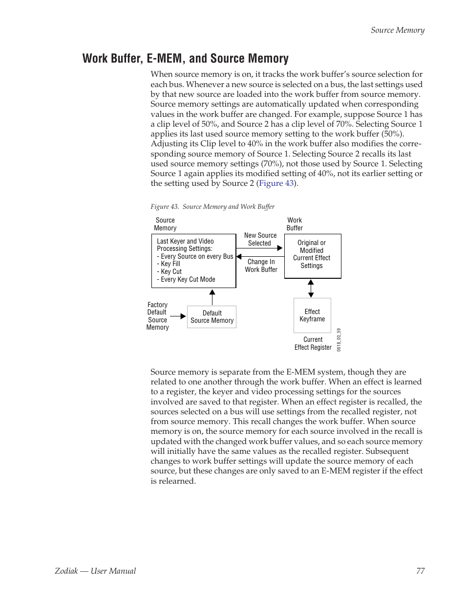 Work buffer, e-mem, and source memory | Grass Valley Zodiak v.6.0 Mar 15 2006 User Manual | Page 77 / 494