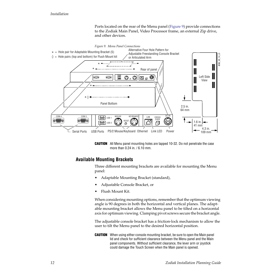 Available mounting brackets, Usb port on the menu panel (see, Figure 9 | Grass Valley Zodiak Installation Planning Guide User Manual | Page 12 / 41