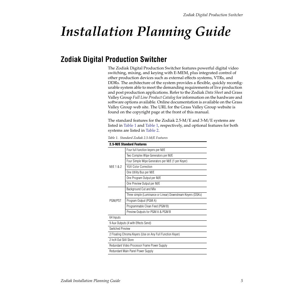 Installation planning guide, Zodiak digital production switcher | Grass Valley Zodiak Installation Planning Guide User Manual | Page 5 / 41