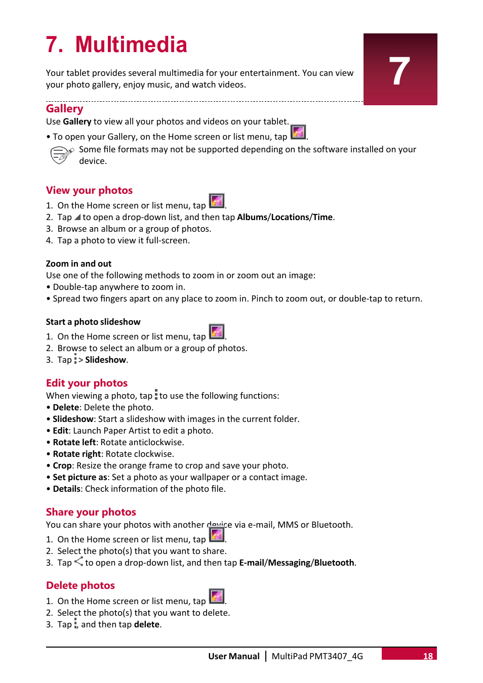 Multimedia | PRESTIGIO MultiPad Wize 3407 PMT3407 User Manual | Page 23 / 40