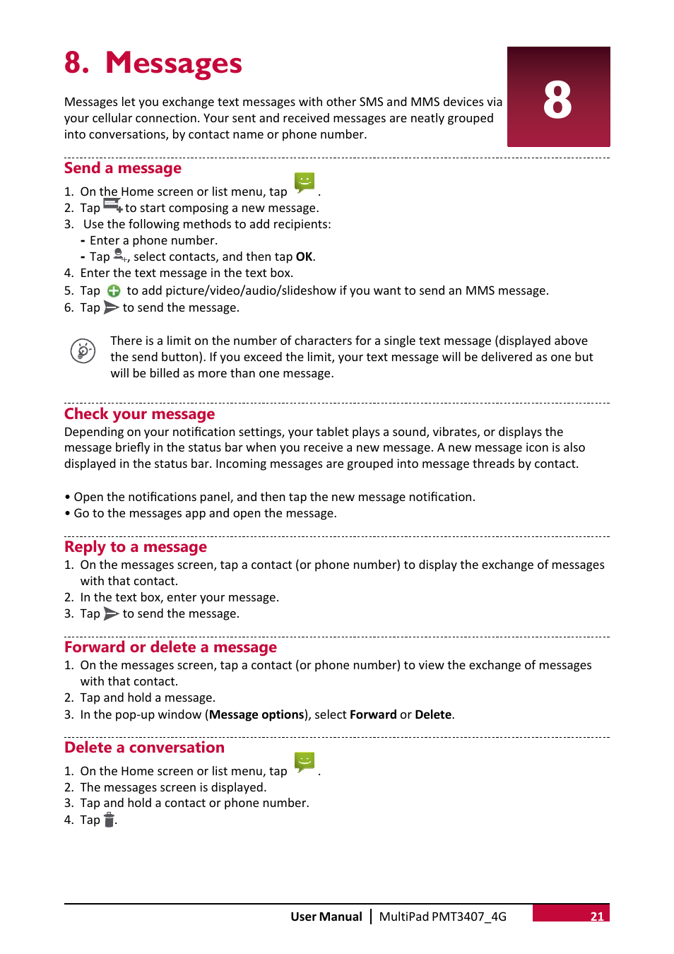 Messages | PRESTIGIO MultiPad Wize 3407 PMT3407 User Manual | Page 26 / 40