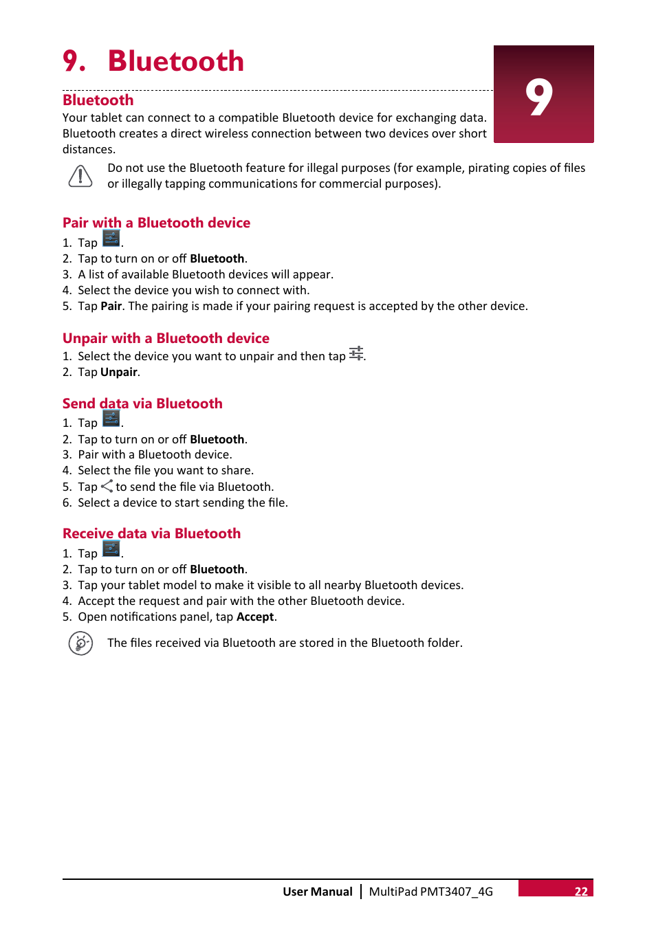 Bluetooth | PRESTIGIO MultiPad Wize 3407 PMT3407 User Manual | Page 27 / 40