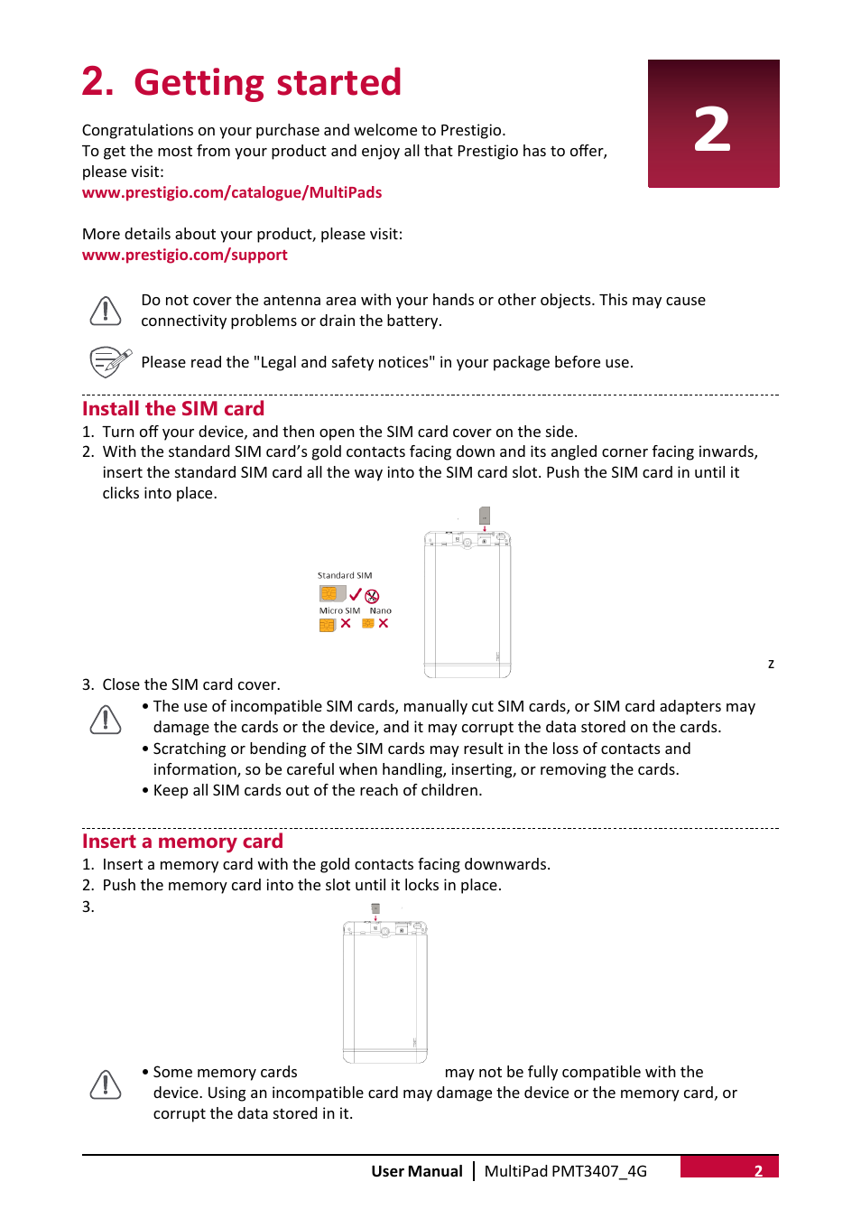 Getting started | PRESTIGIO MultiPad Wize 3407 PMT3407 User Manual | Page 6 / 40