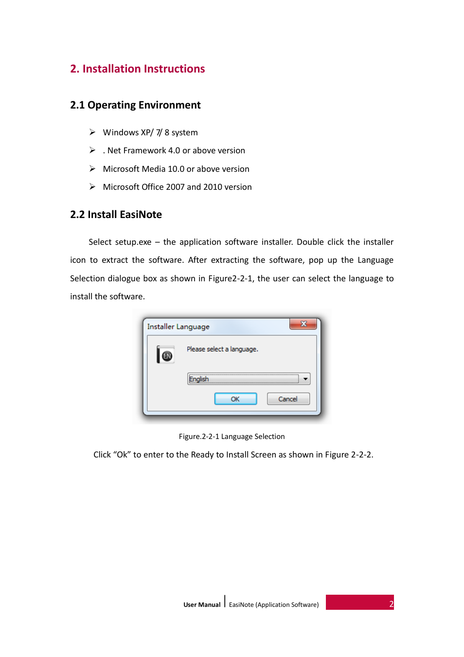 Installation instructions, 1 operating environment, 2 install easinote | PRESTIGIO EasiNote User Manual | Page 5 / 98