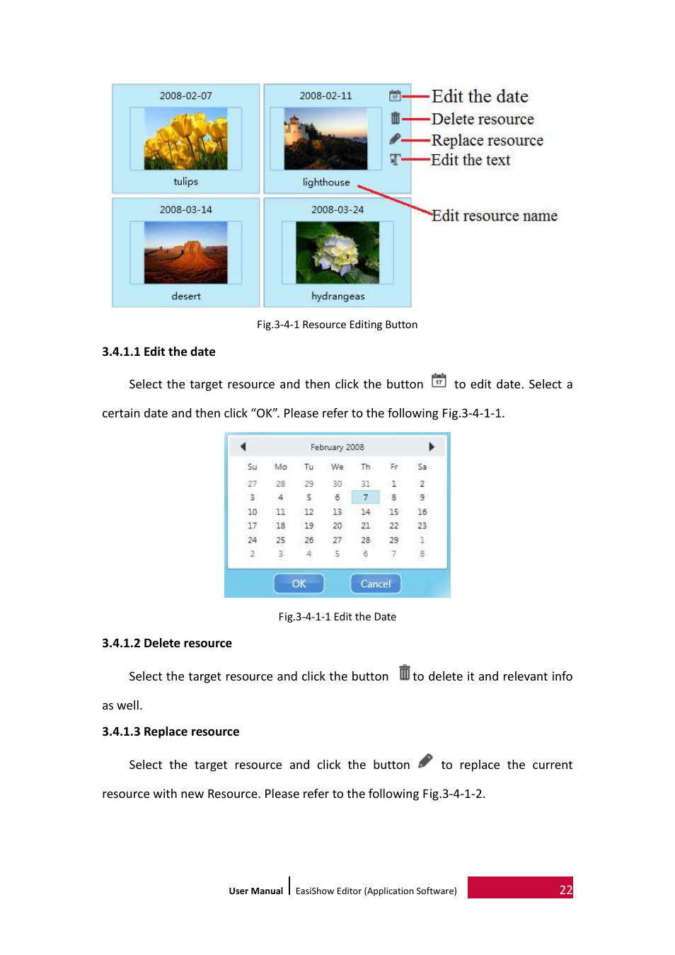 1 edit the date, 2 delete resource, 3 replace resource | PRESTIGIO EasiShow Editor User Manual | Page 25 / 30