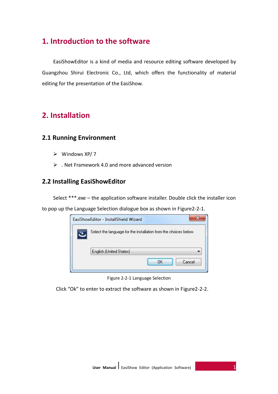 Installation, 1 running environment, 2 installing easishoweditor | Introduction to the software | PRESTIGIO EasiShow Editor User Manual | Page 4 / 30
