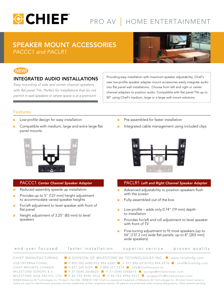 Chief Manufacturing PACCC1 User Manual | 1 page