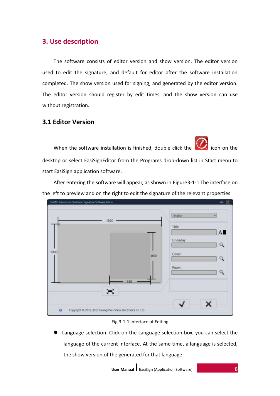 Use description, 1 editor version | PRESTIGIO EasiSign User Manual | Page 10 / 21