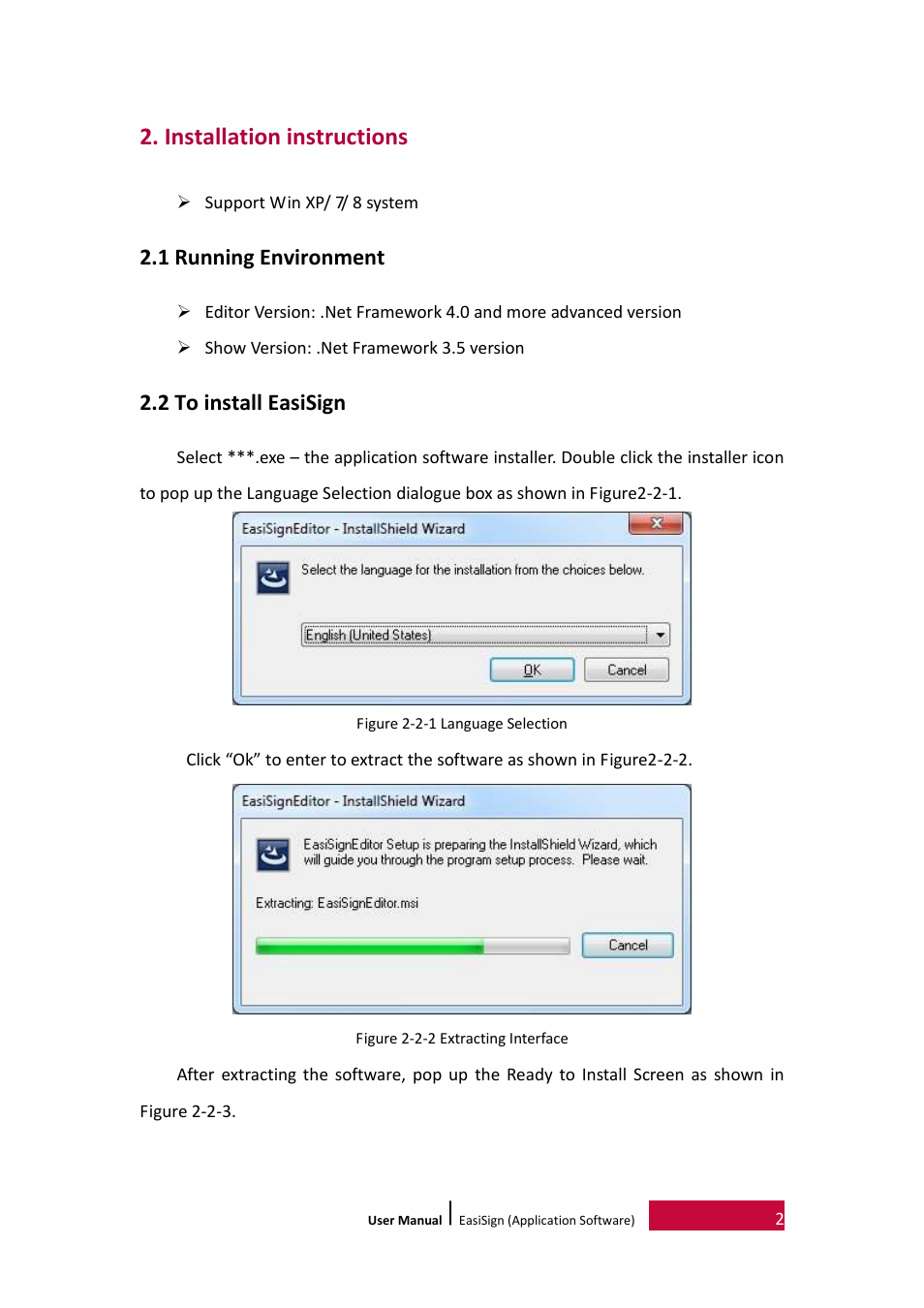 Installation instructions, 1 running environment, 2 to install easisign | PRESTIGIO EasiSign User Manual | Page 4 / 21