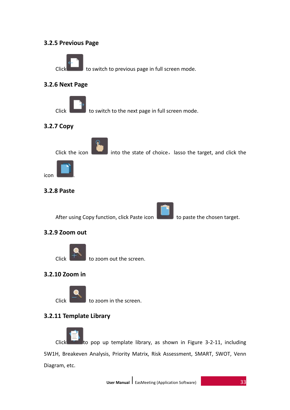 7 copy, 8 paste, 9 zoom out | 10 zoom in, 11 template library | PRESTIGIO EasiMeeting User Manual | Page 36 / 60