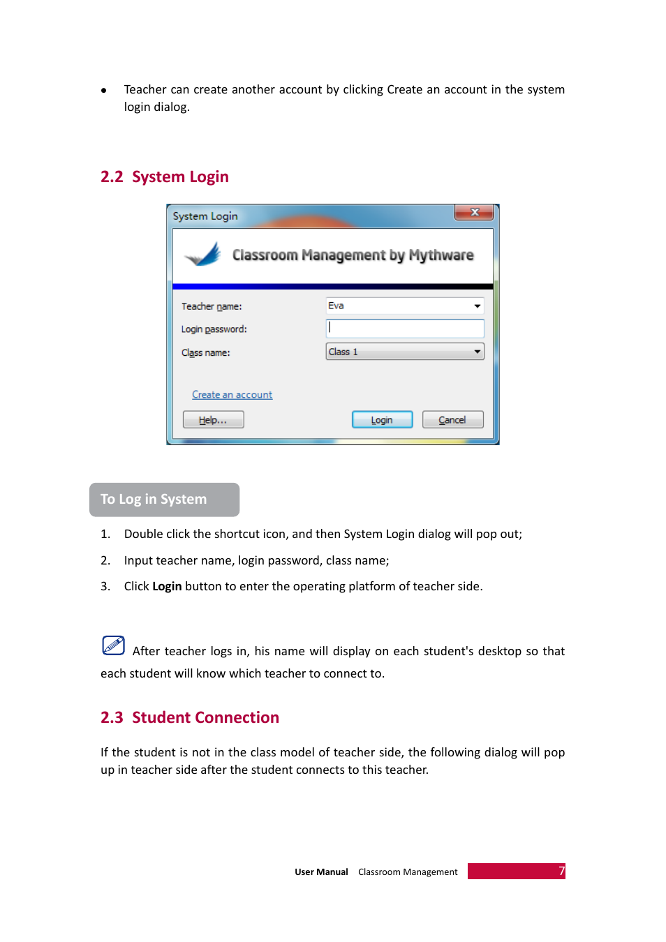 2 system login, 3 student connection, System login | Student connection | PRESTIGIO Multiboard G98 User Manual | Page 10 / 58