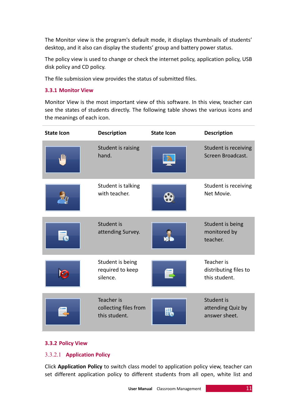 1 monitor view, 2 policy view, 1 application policy | Monitor view, Report view | PRESTIGIO Multiboard G98 User Manual | Page 14 / 58