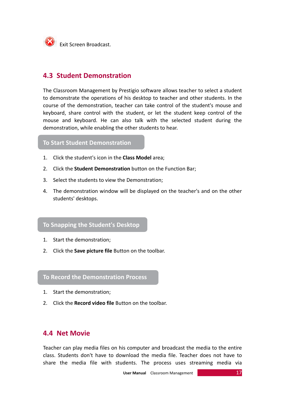 3 student demonstration, 4 net movie, Student demonstration | Net movie | PRESTIGIO Multiboard G98 User Manual | Page 20 / 58