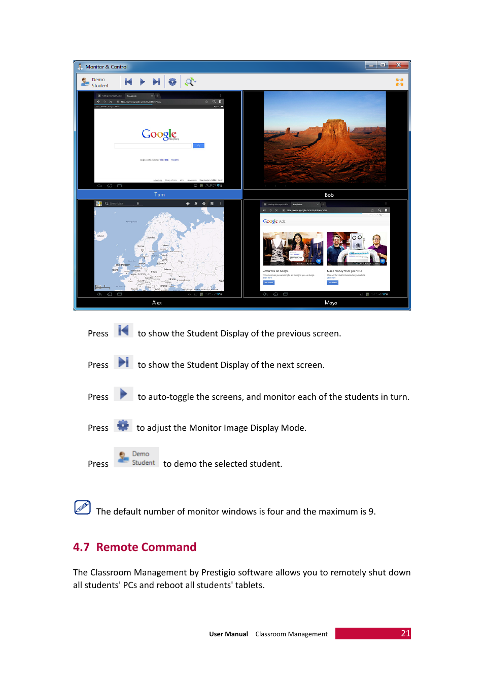 7 remote command, Remote command | PRESTIGIO Multiboard G98 User Manual | Page 24 / 58