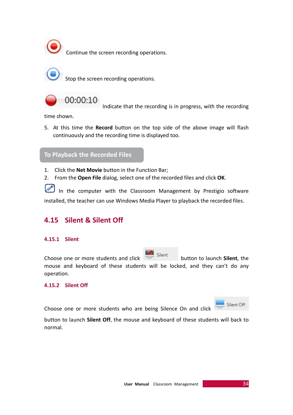 15 silent & silent off, 1 silent, 2 silent off | Silent & silent off, Silent, Silent off | PRESTIGIO Multiboard G98 User Manual | Page 37 / 58