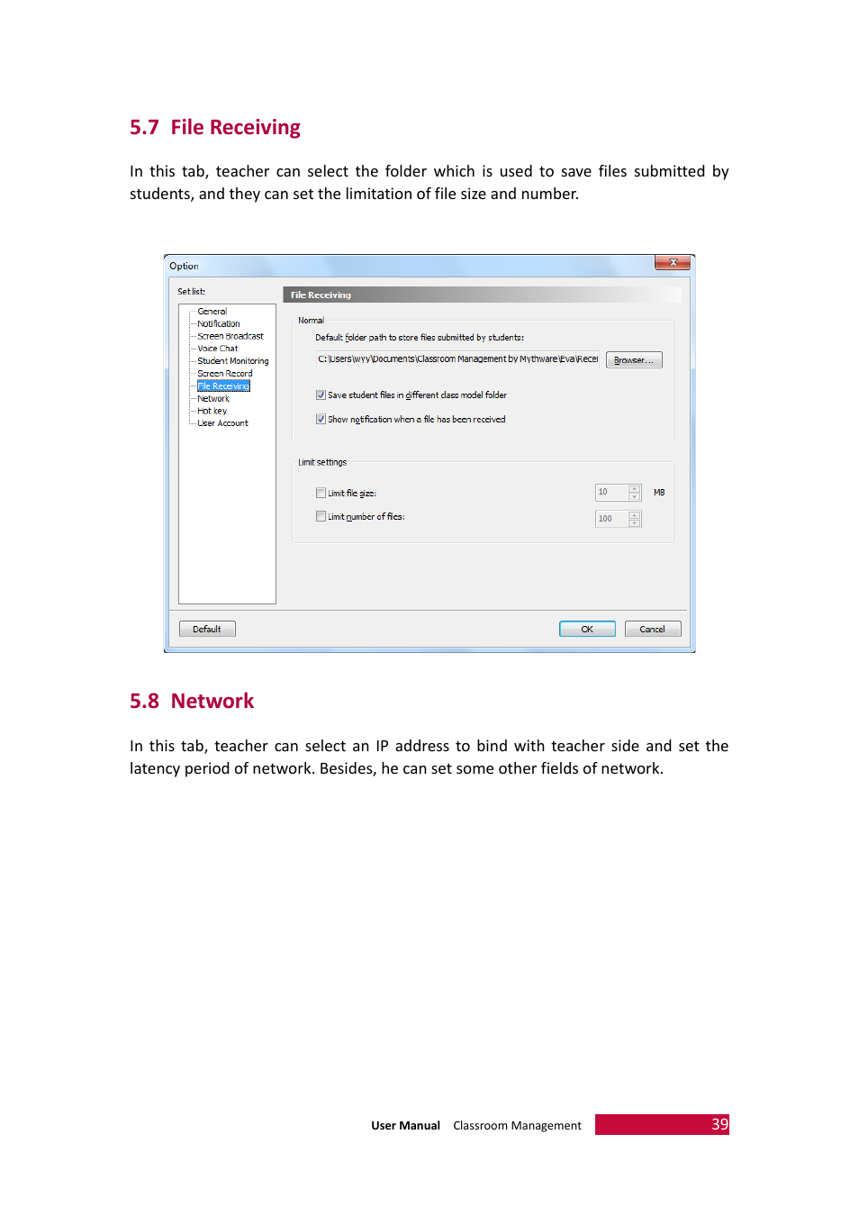 7 file receiving, 8 network, File receiving | Network | PRESTIGIO Multiboard G98 User Manual | Page 42 / 58