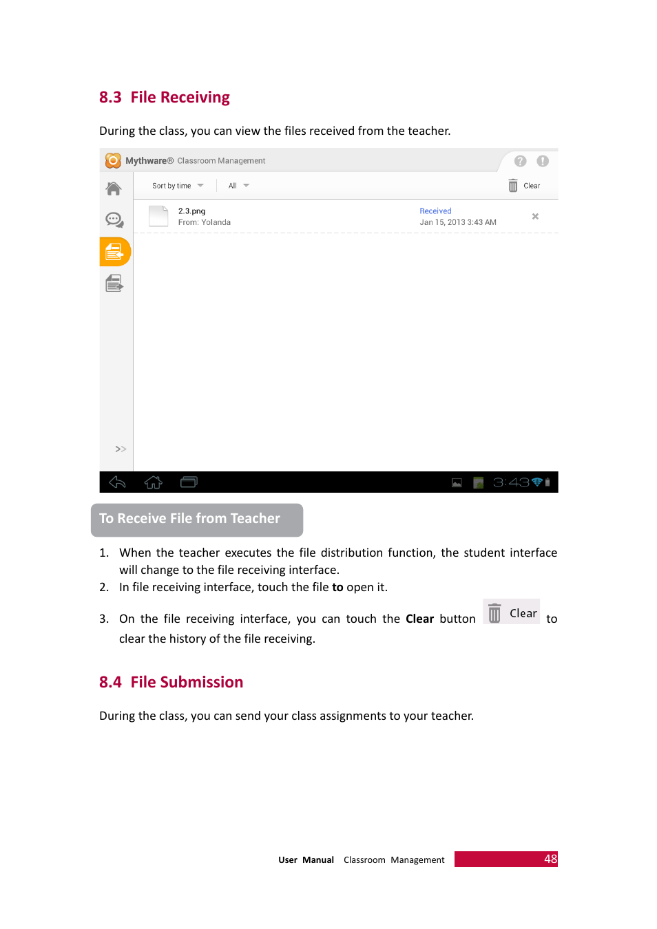 3 file receiving, 4 file submission, File receiving | File submission | PRESTIGIO Multiboard G98 User Manual | Page 51 / 58