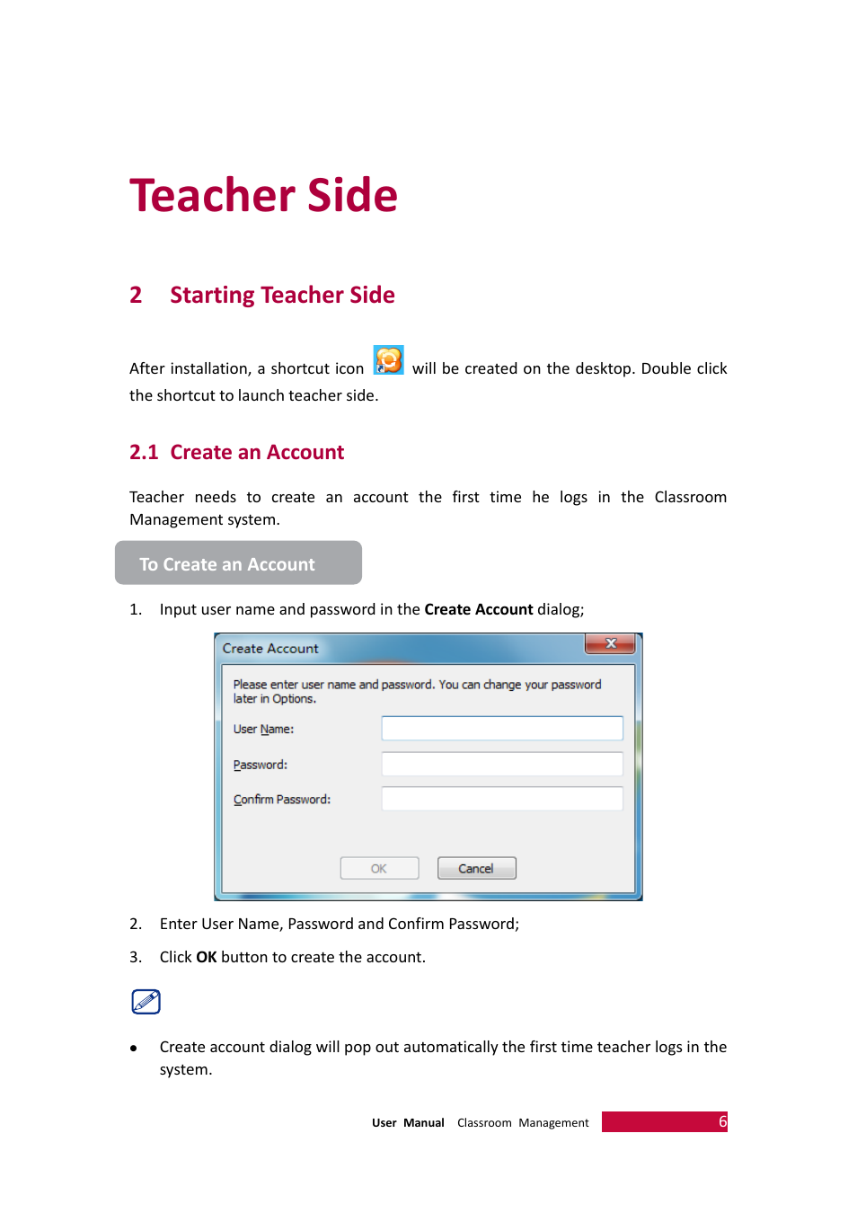 Teacher side, 2 starting teacher side, 1 create an account | Tarting, Eacher, Create an account, 2starting teacher side | PRESTIGIO Multiboard G98 User Manual | Page 9 / 58