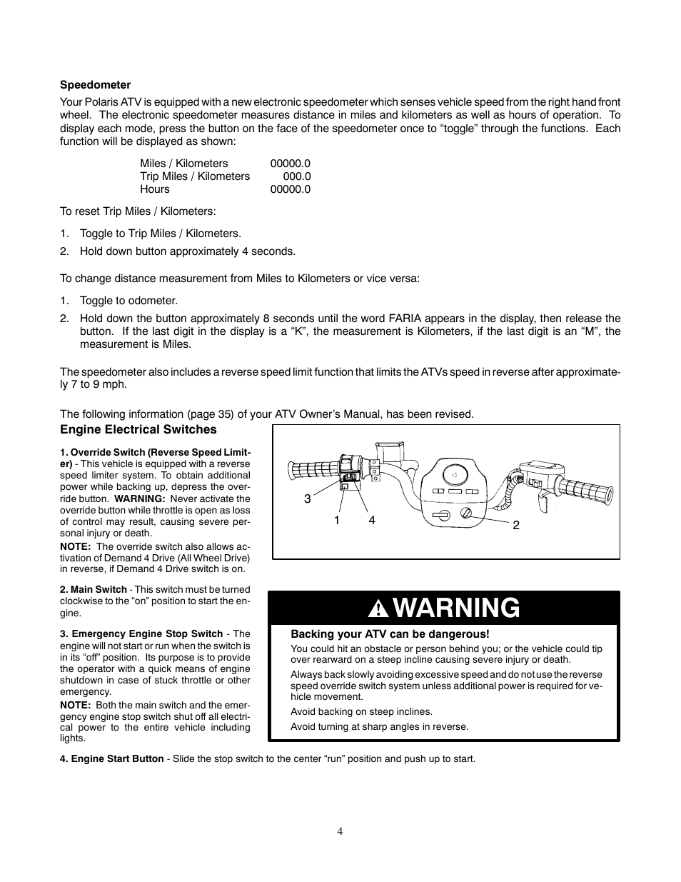 Warning | Polaris 1999 ATV Magnum 500 User Manual | Page 4 / 7