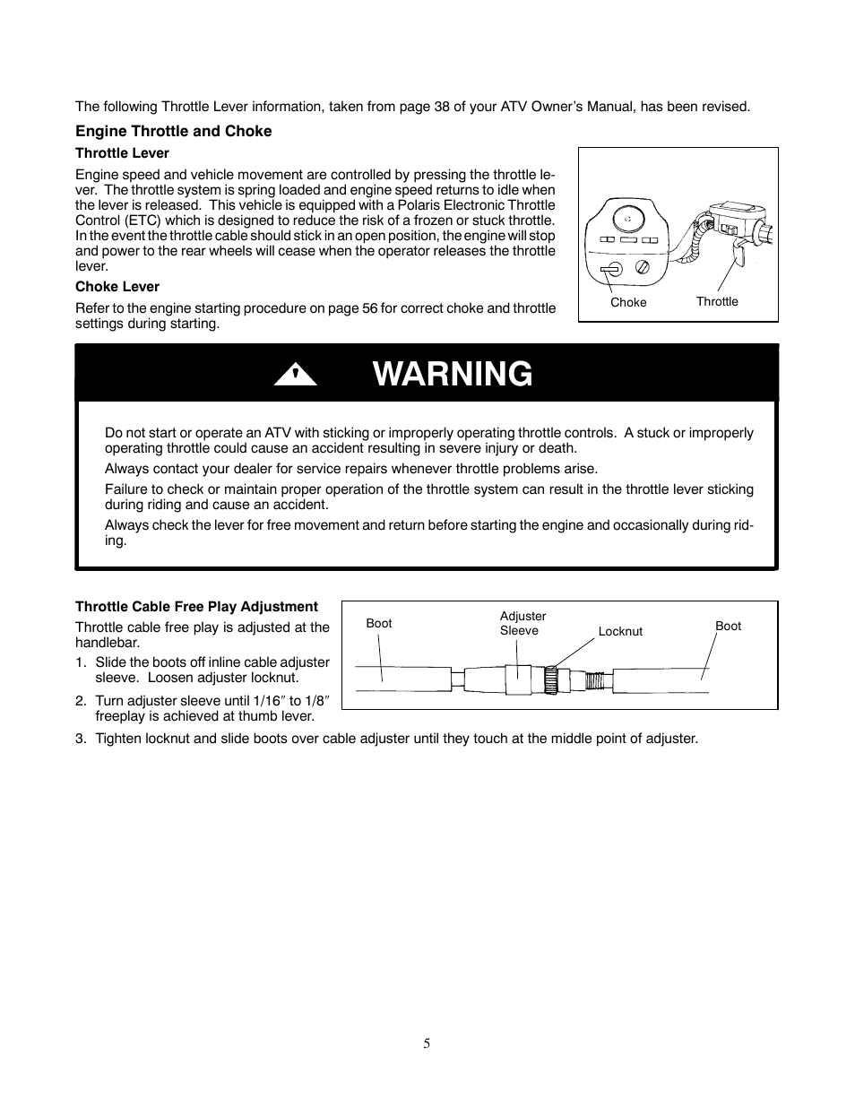 Warning | Polaris 1999 ATV Magnum 500 User Manual | Page 5 / 7