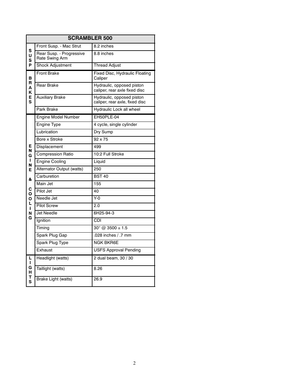 Scrambler 500 | Polaris 1999 ATV Scrambler 500 User Manual | Page 2 / 6