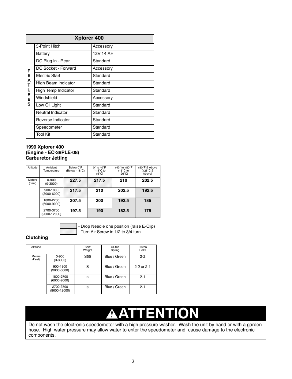 Attention, Xplorer 400 | Polaris 1999 ATV XPLORER 400 User Manual | Page 3 / 7