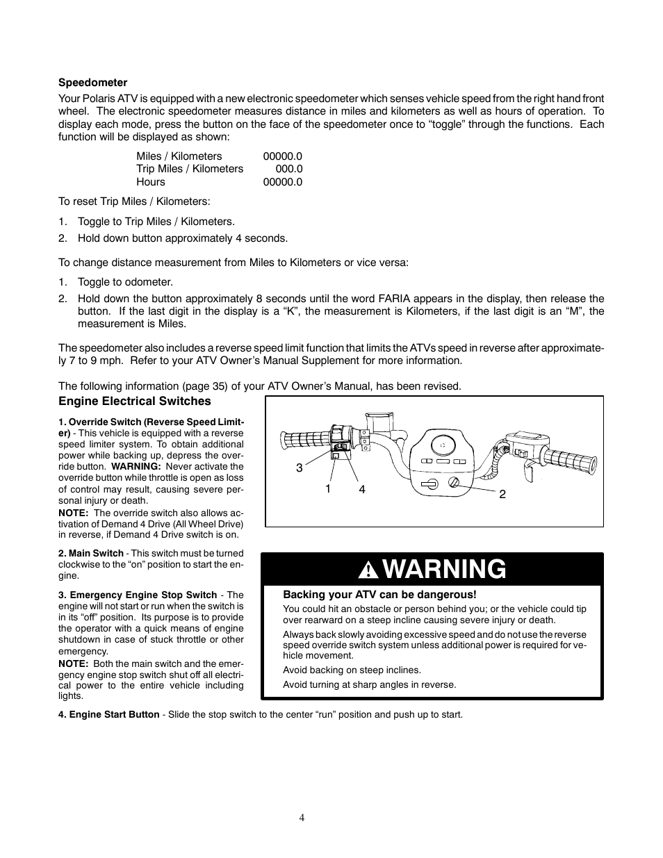 Warning | Polaris 1999 ATV XPLORER 400 User Manual | Page 4 / 7