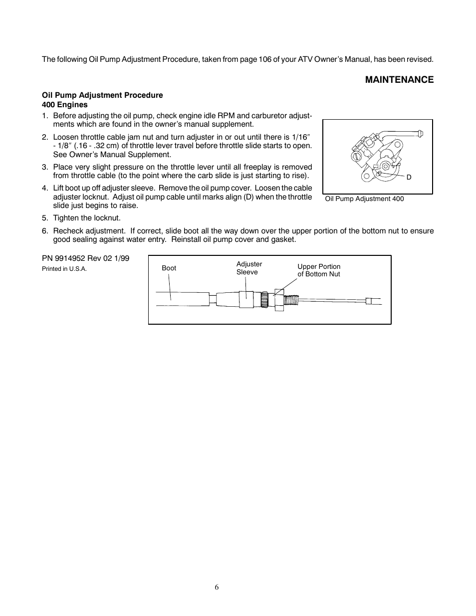 Maintenance | Polaris 1999 ATV Sport 400 User Manual | Page 6 / 7