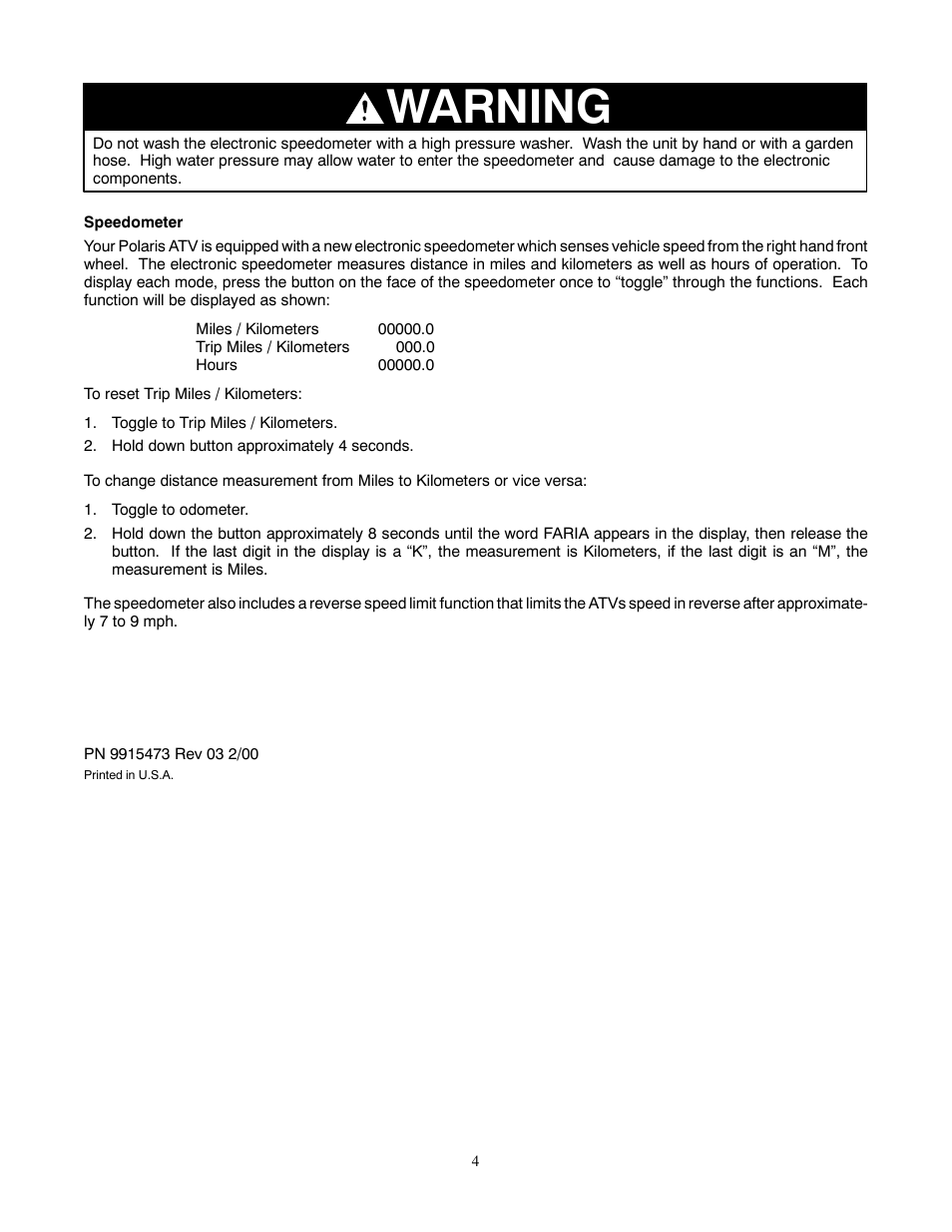 Warning | Polaris 2000 ATV Magnum 500 User Manual | Page 4 / 5