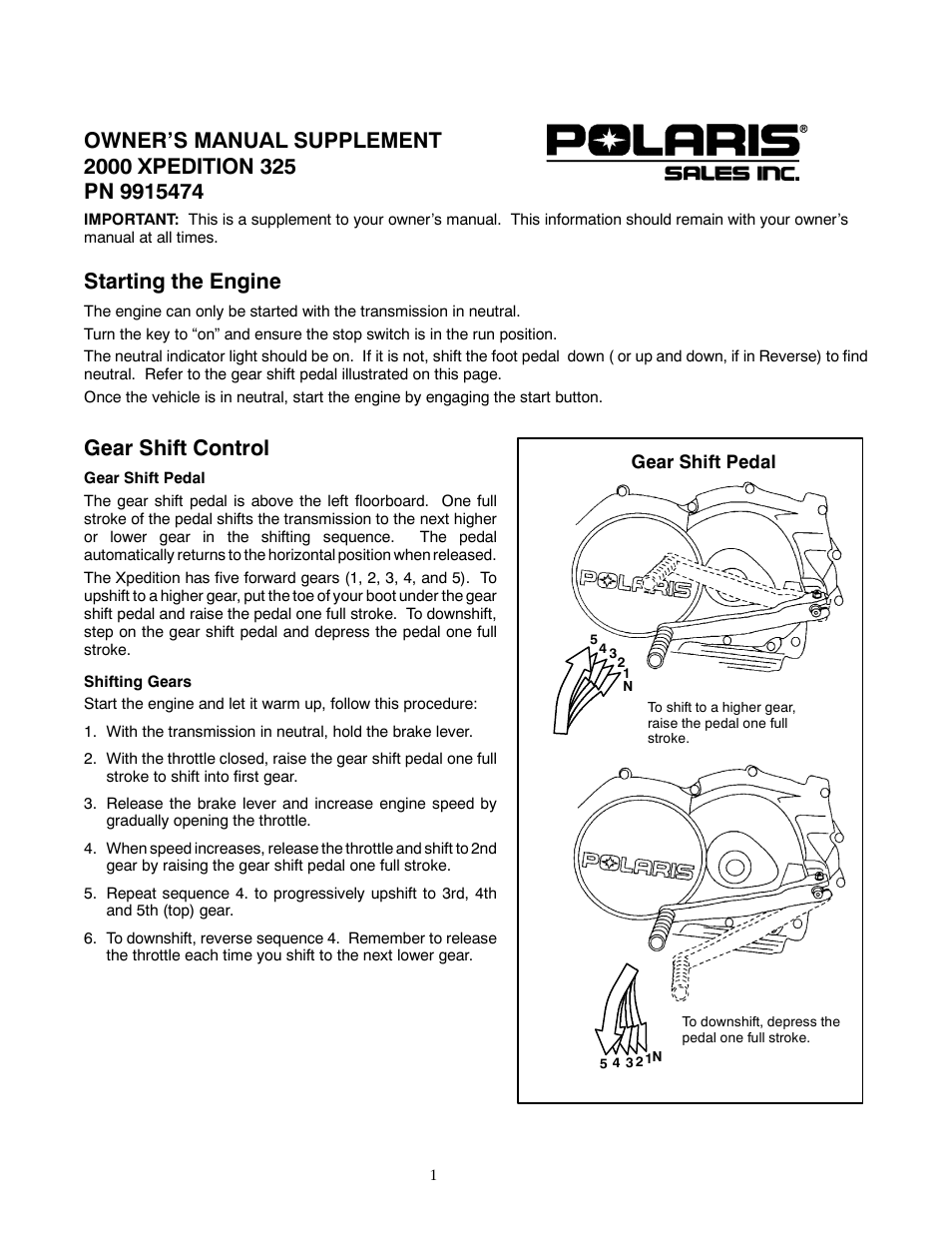 Polaris 2000 ATV Xpedition 325 User Manual | 7 pages