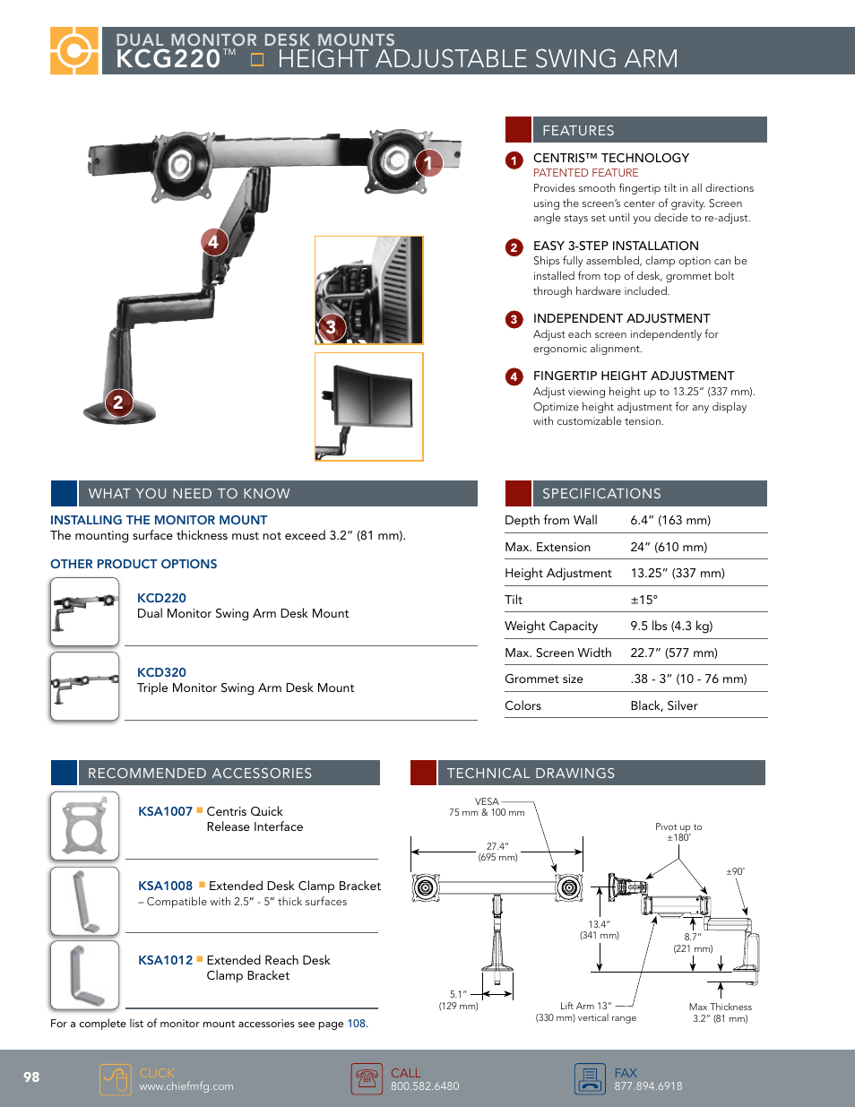 Chief Manufacturing KCG220 User Manual | 1 page