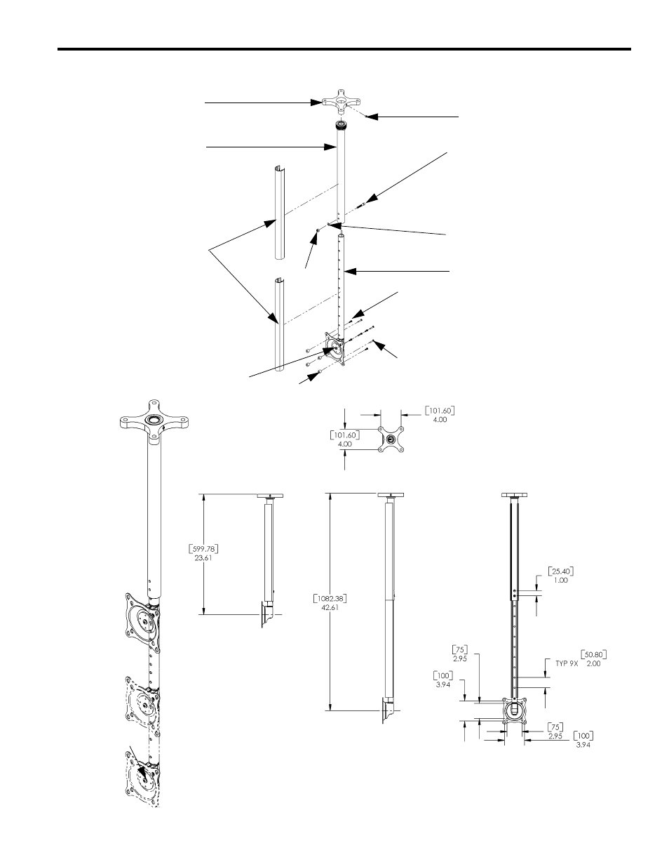 Drawings | Chief Manufacturing Centris VESA 100mm User Manual | Page 3 / 8