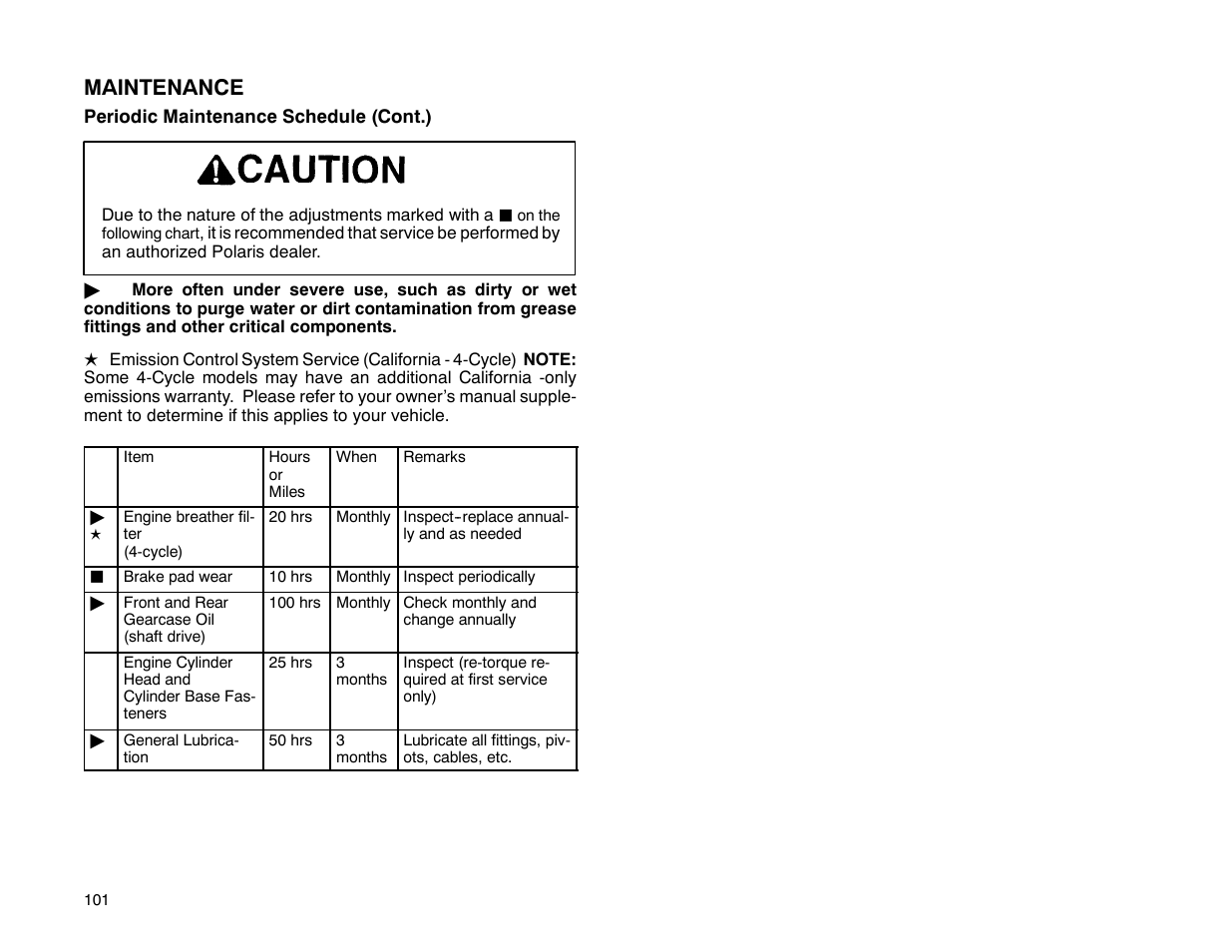 Maintenance | Polaris 2001 ATV Universal ATV User Manual | Page 112 / 189
